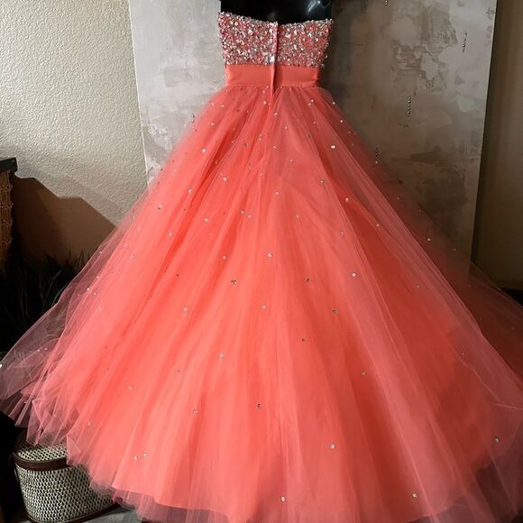 MORI LEE PAPARAZZI Ball Gown In Coral Pink Prom NWT - Picture 7 of 17